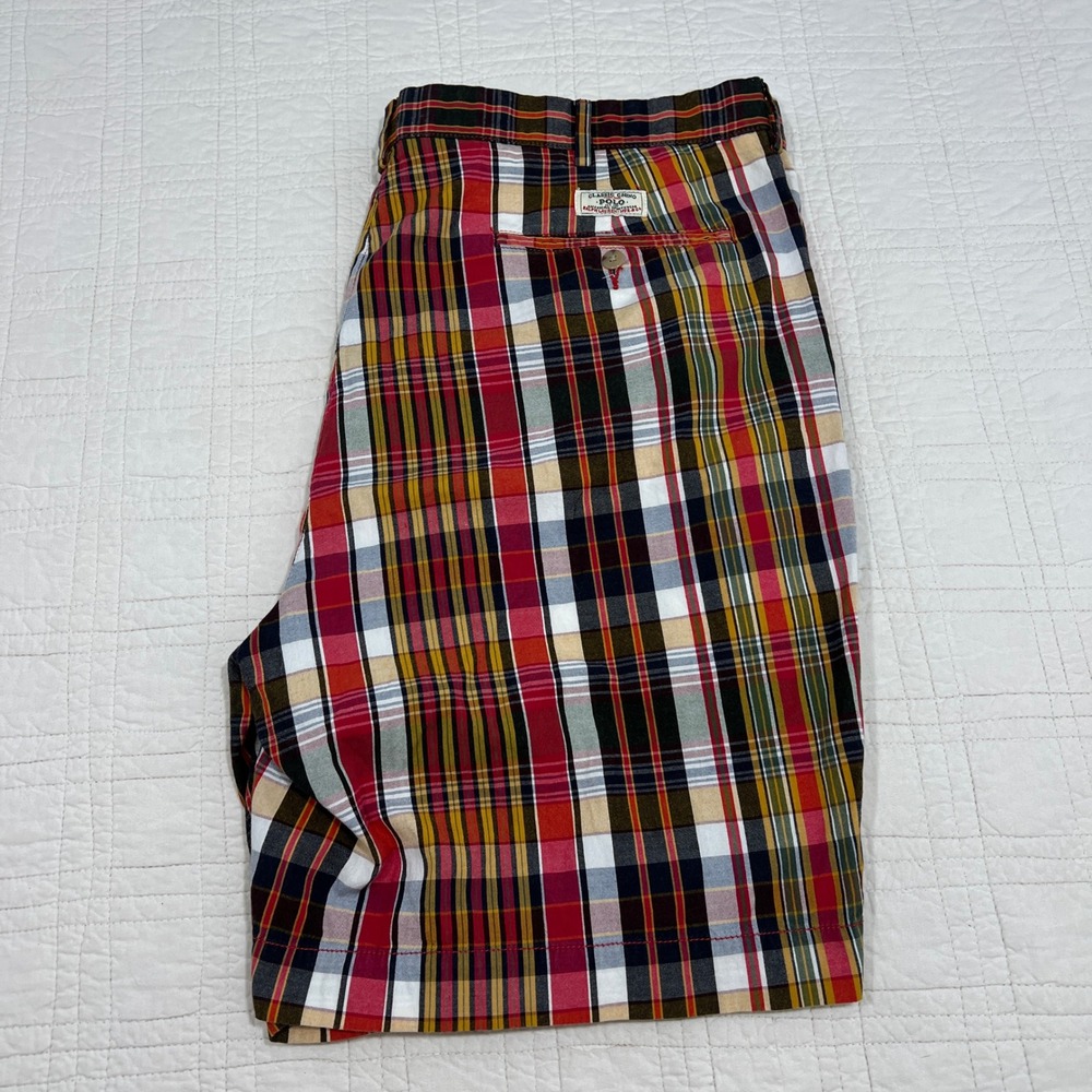 Polo Ralph Lauren Mens Classic Chino Madras Plaid Shorts Red Yellow Blue 42